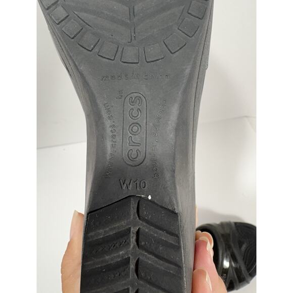 Crocs Women's Wedge Size: 10 Slip‎ On Sandals Mules Black Comfort - Picture 9 of 9